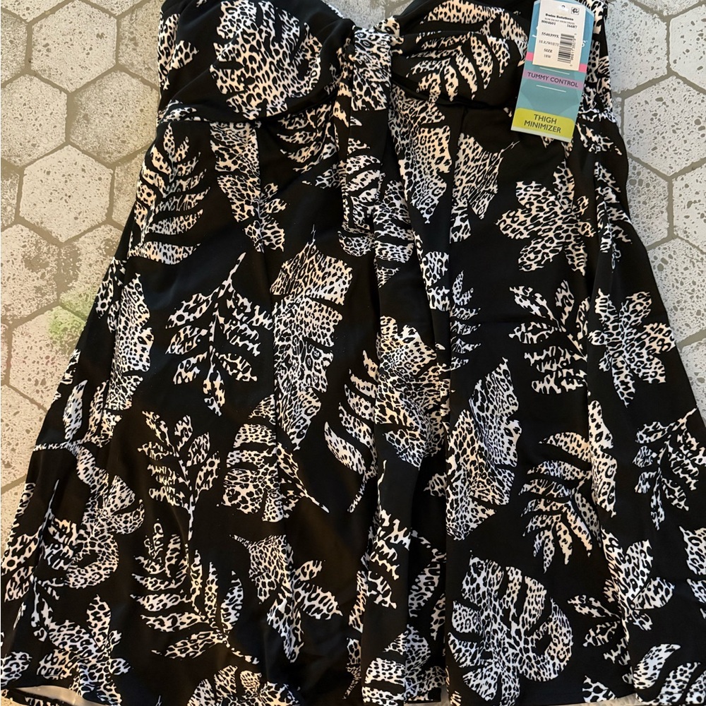 Swim Solutions Black and White Bow Front Swim Dress